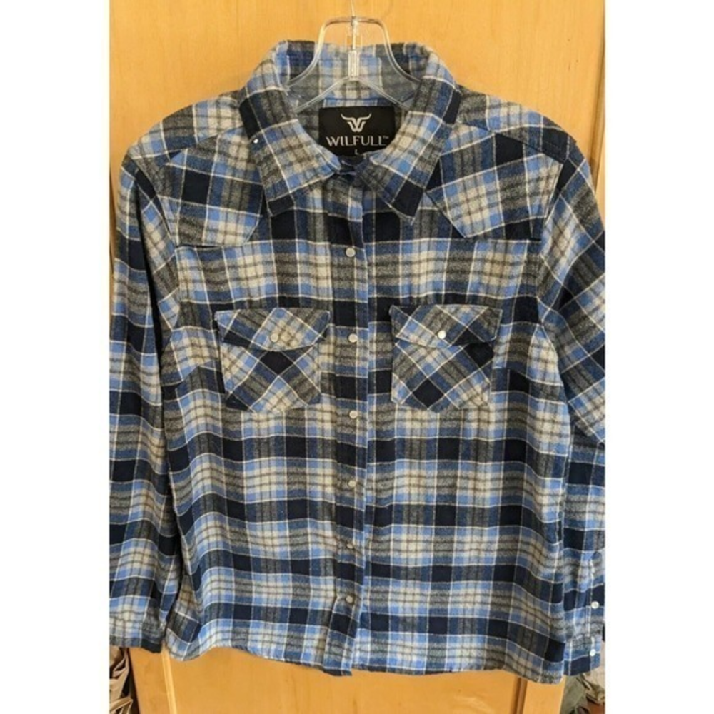 Wilfull Wear Womens Shirt‎ Size large Plaid Snap Up Collar Long Sleeve Country